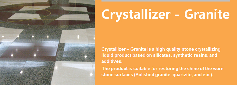 ConfiAd® Crystallizer–Granite is a high quality stone crystallizing liquid product based on silicates, synthetic resins, and additives.
The product is suitable for restoring the shine of the worn stone surfaces (Polished granite, quartzite, etc.).
